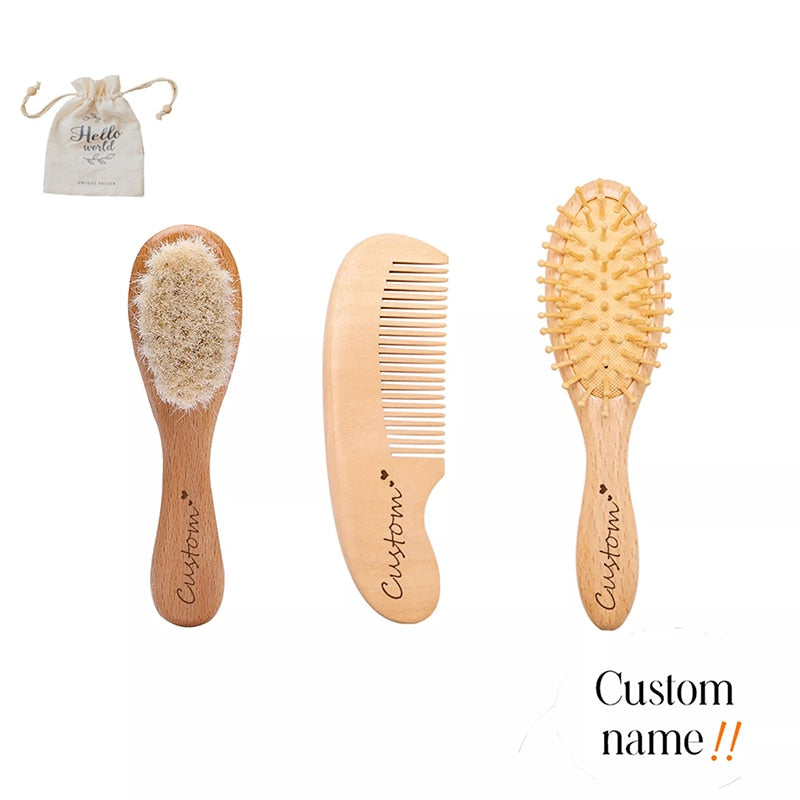 Personalised Natural Wooden Baby Brush Set