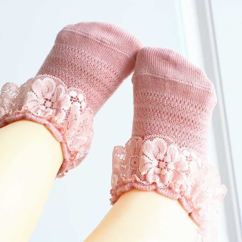 Cute Lace Flower Bows Newborn Baby Girl Socks