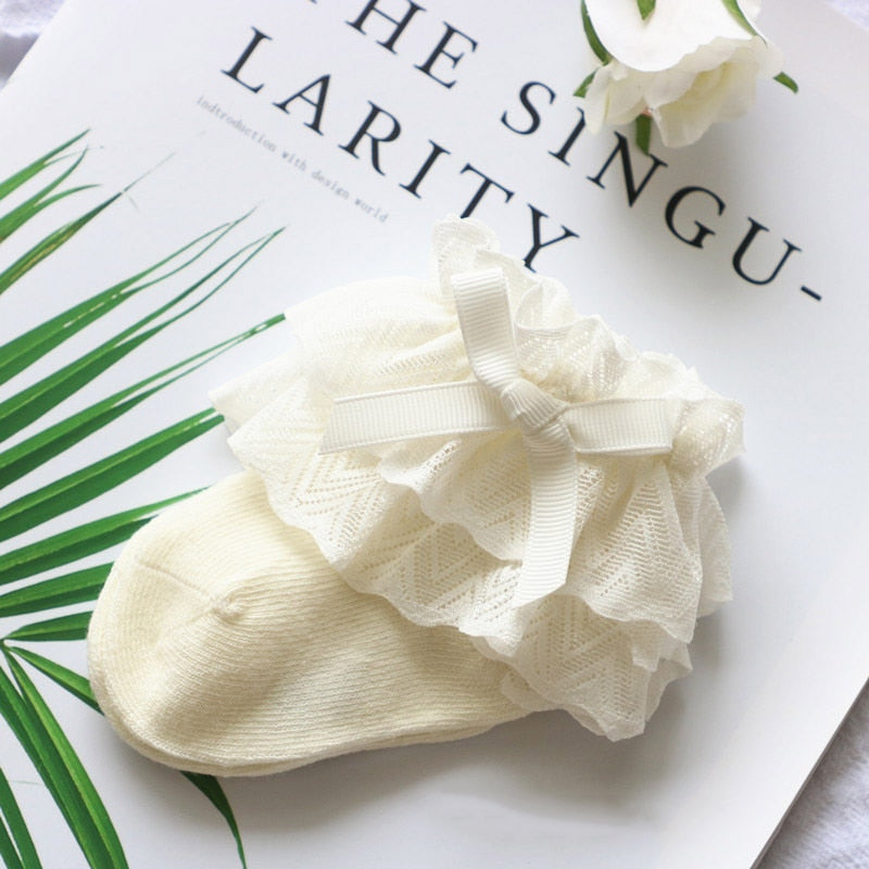 Cute Lace Flower Bows Newborn Baby Girl Socks