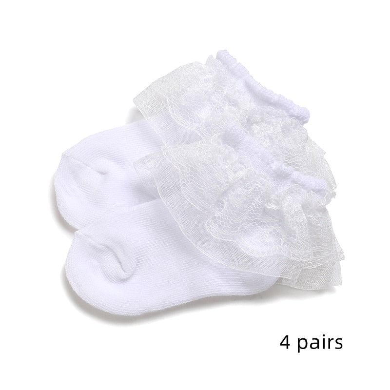 4 Pairs White Cotton Baby Socks