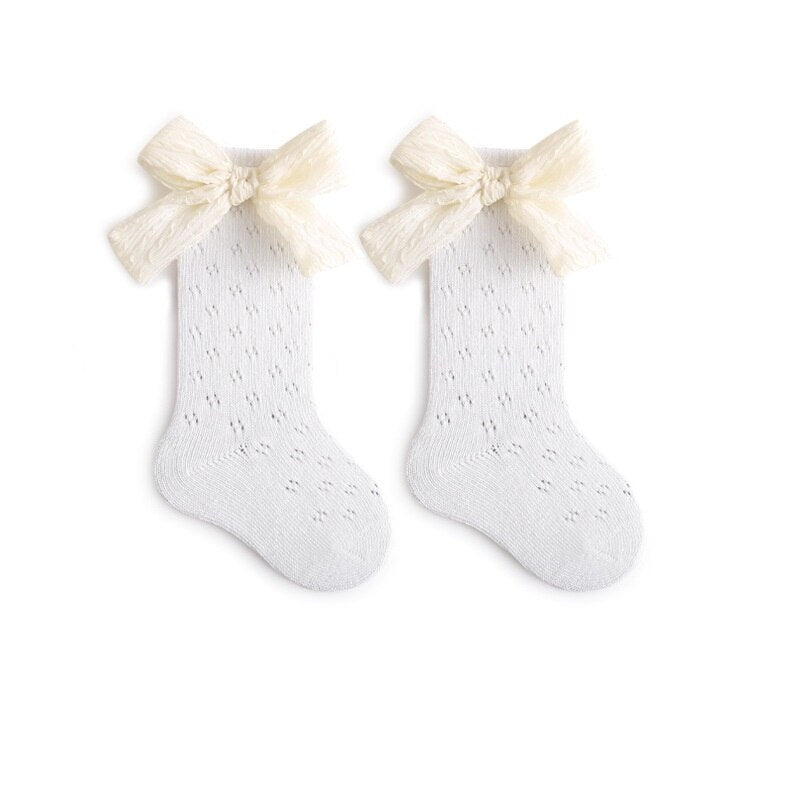 Girls Royal Style Bow Knee High Socks
