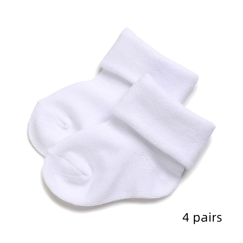 4 Pairs White Cotton Baby Socks