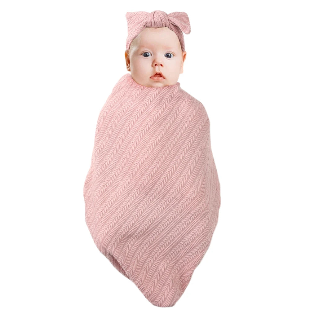 New Born Swaddle Blanket, Headband & Hat Gift Set