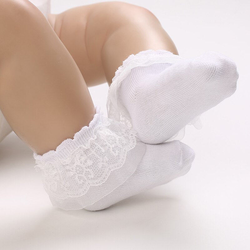 4 Pairs White Cotton Baby Socks