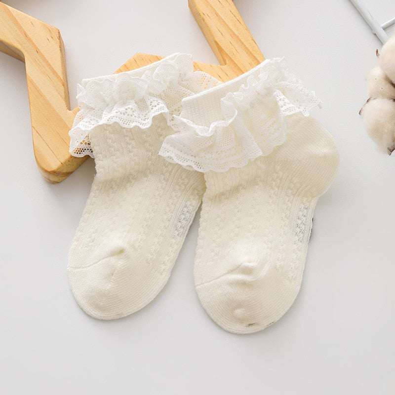 Cute Lace Flower Bows Newborn Baby Girl Socks