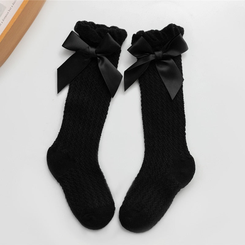 Girls Royal Style Bow Knee High Socks