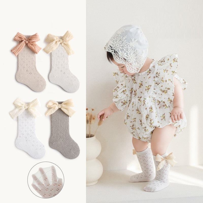 Girls Royal Style Bow Knee High Socks