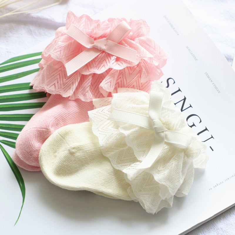 Cute Lace Flower Bows Newborn Baby Girl Socks