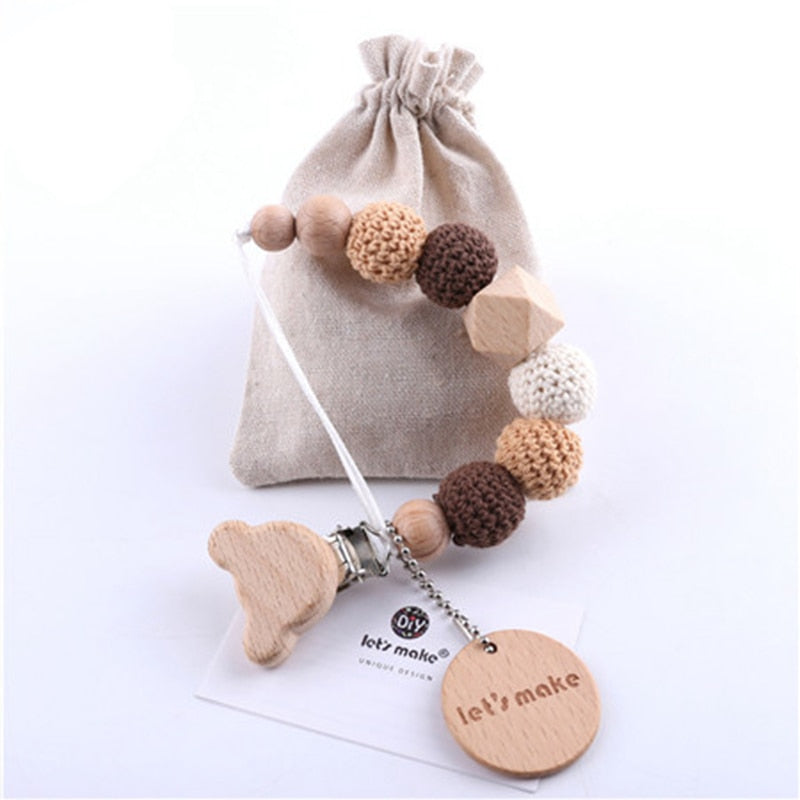 Baby Dummy Chain Elephant Wooden Clip with Bag