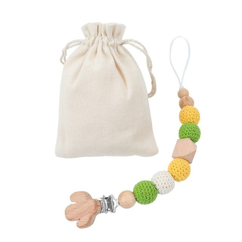 Baby Dummy Chain Elephant Wooden Clip with Bag