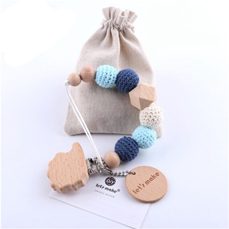 Baby Dummy Chain Elephant Wooden Clip with Bag