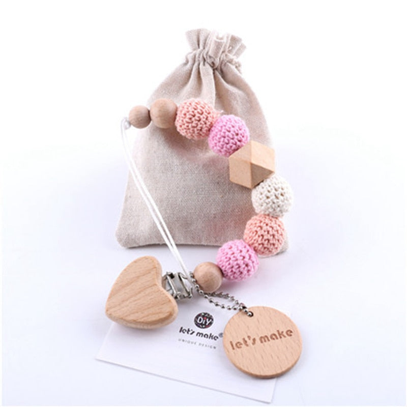 Baby Dummy Chain Elephant Wooden Clip with Bag