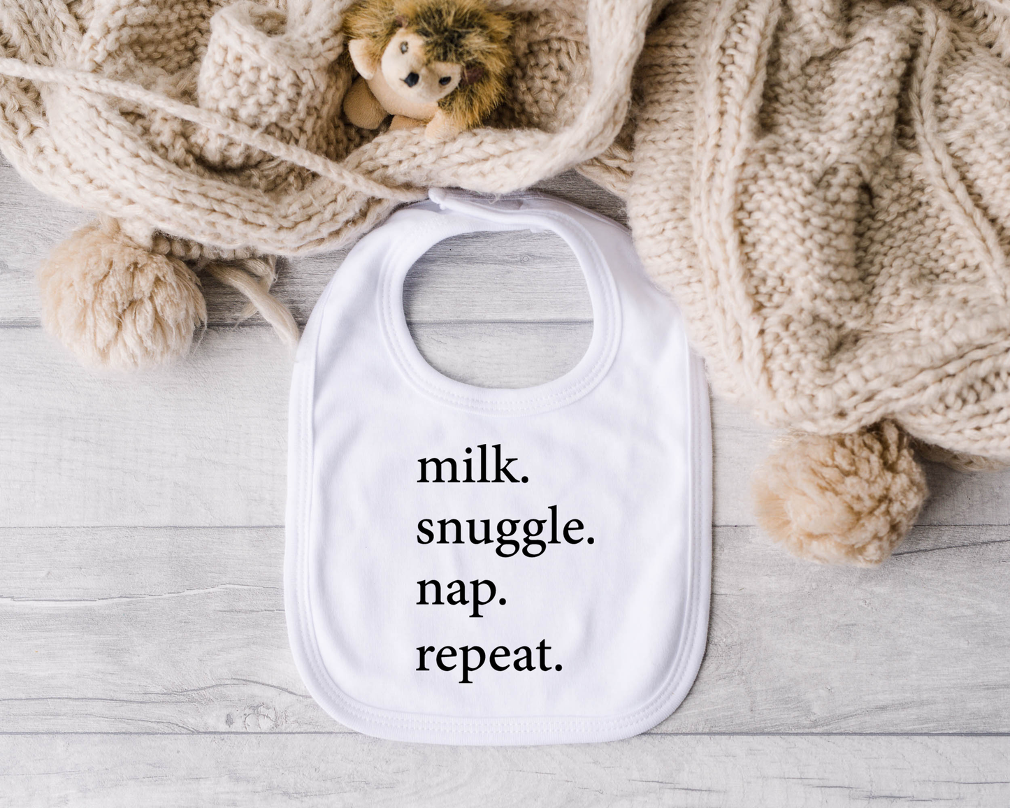 Milk. Snuggle. Nap. Repeat. Bib