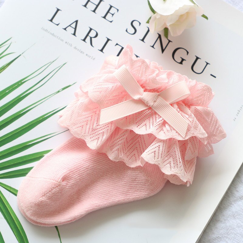 Cute Lace Flower Bows Newborn Baby Girl Socks