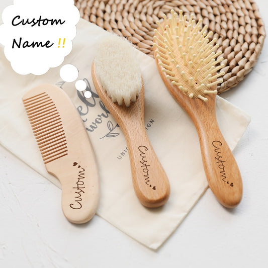 Personalised Natural Wooden Baby Brush Set